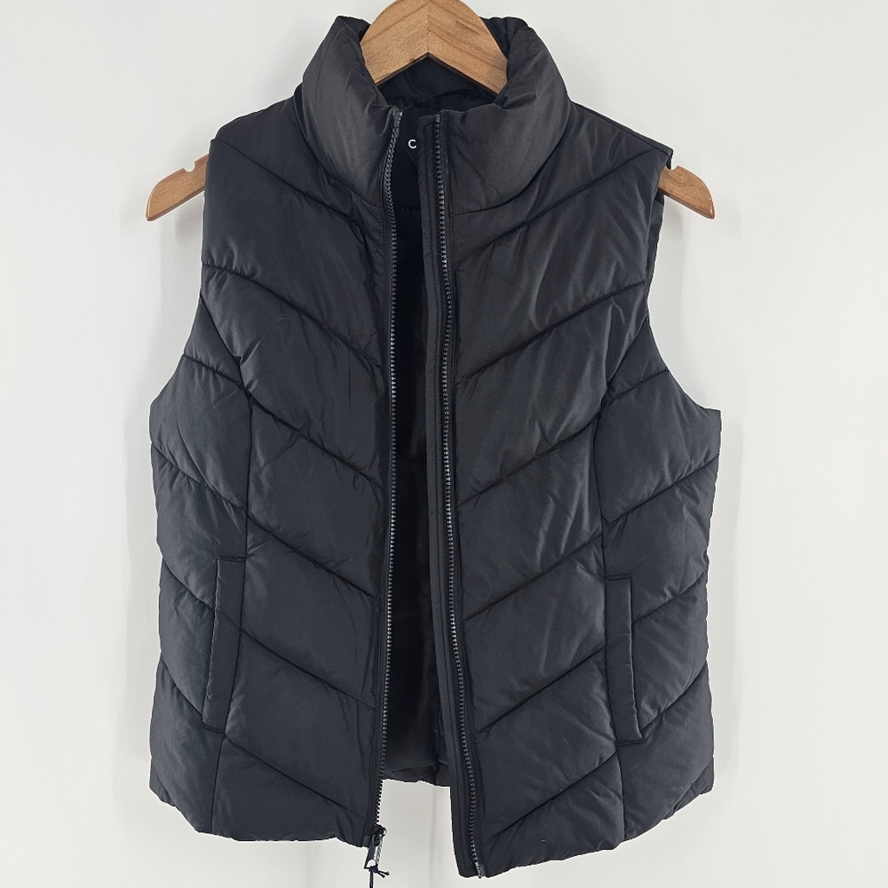 Cole Haan Black Chevron Quilt Puffer Jacket Womens Size Small